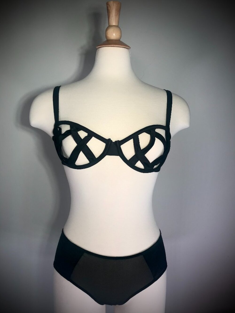 Vintage Kiki De Montparnasse Black Cage Bra & Cage Panty set